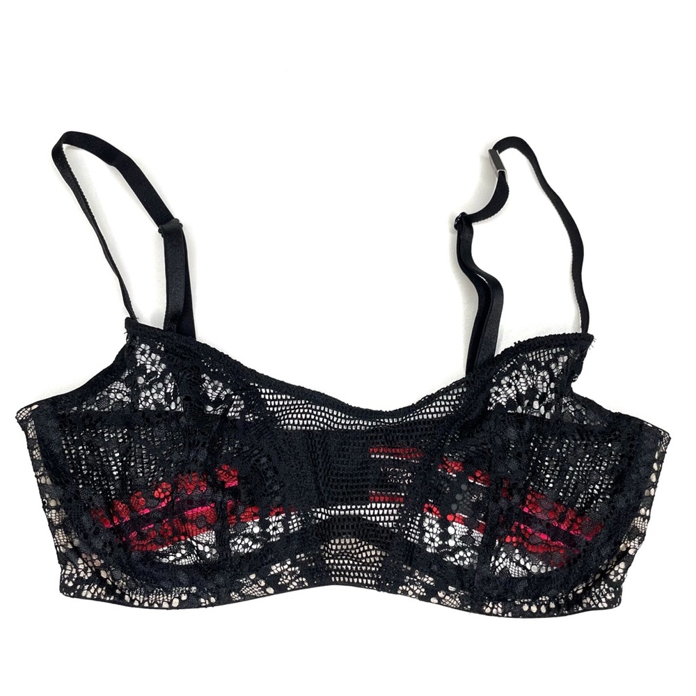 Victoria Secret Black / Coral Lace Balconette Bra